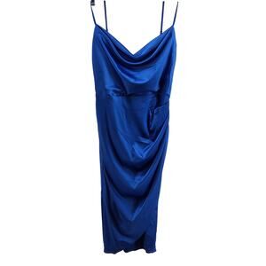 HTZMO Womens Blue Formal Satin‎ Slip Midi Dress NWT Size XL